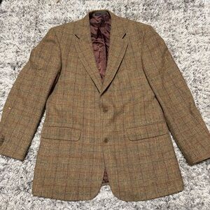 Lands' End Brown Harris Tweed Plaid Sport Coat